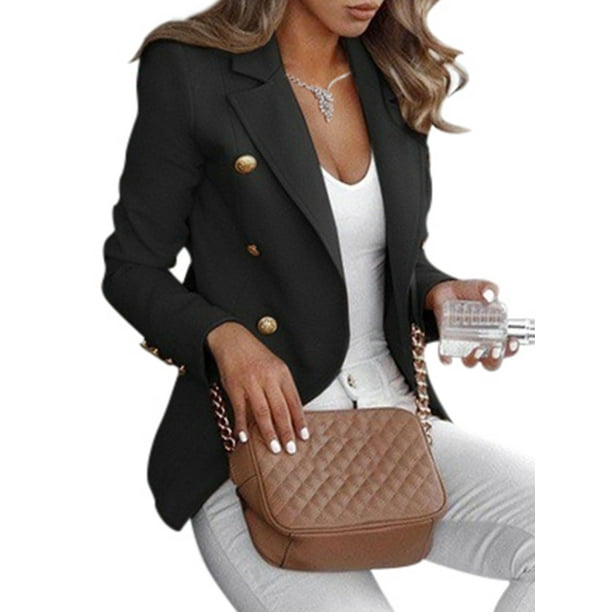 Fashion Womens Inspired Double Breasted Office Blazer Gold Buttons Coat HOT F67